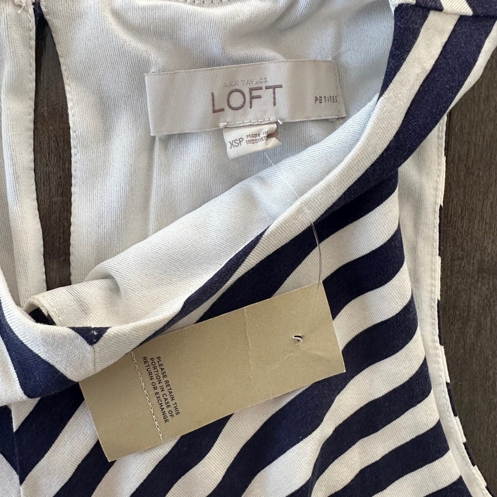 NWT Loft‎ Nautical Striped Mini Dress Coastal Vacation Preppy Navy Ivory XSP - Picture 2 of 8